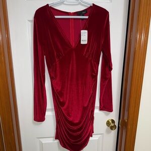 Chic Long Sleeve Red Velvet Dress